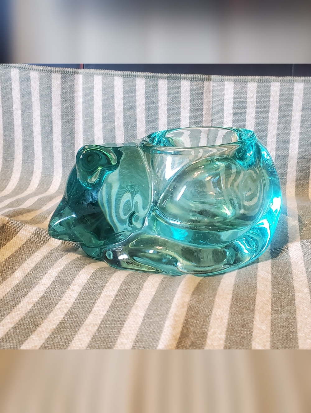 Teal Sleeping Cat Votive Tea Light Candle Holder - Picture 4 of 12
